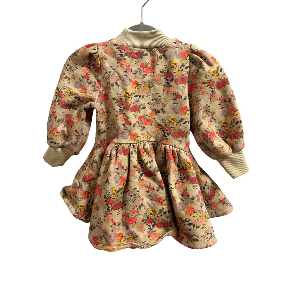 The Middle Daughter London Girls Floral Fleece Sweatshirt Dress Beige 2Yrs - Picture 2 of 3